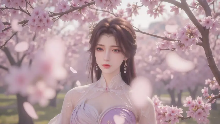 4k云曦壁纸 - 古风 - 樱花 - 紫裙「哲风壁纸」