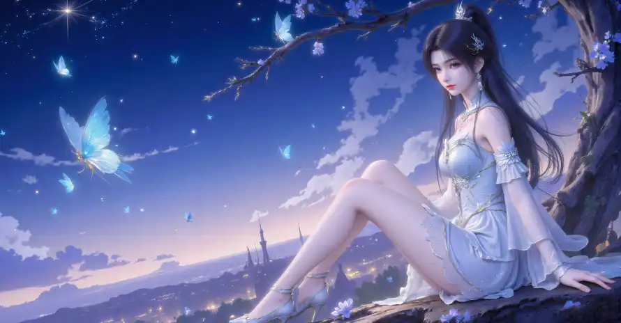4k古风壁纸 - 坐姿 - 夜景 - 星空「哲风壁纸」
