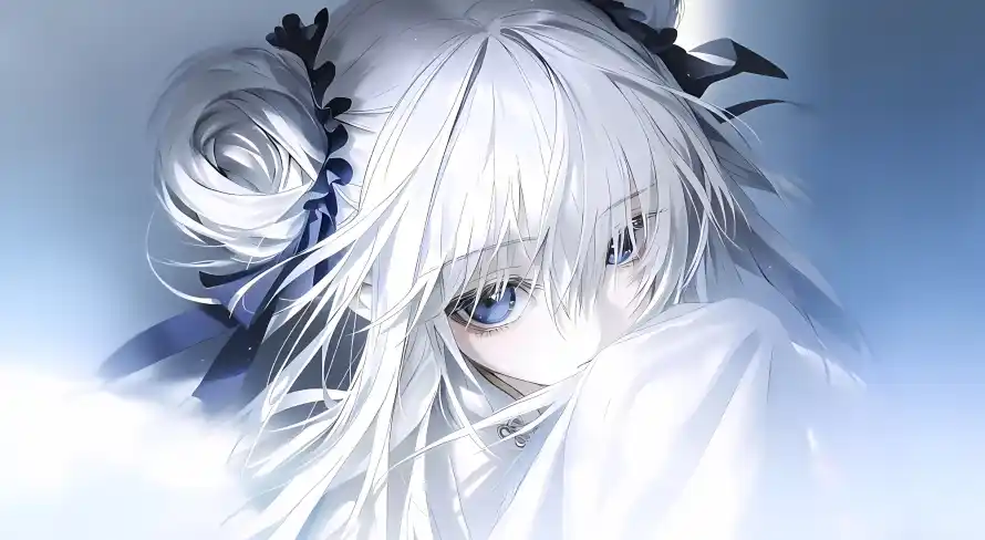 4k丝带壁纸 - 可爱 - 少女 - 白发「哲风壁纸」