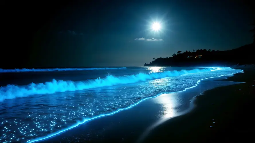 4k夜晚壁纸-荧光海 - 夜景-自然风景壁纸分享「哲风壁纸」