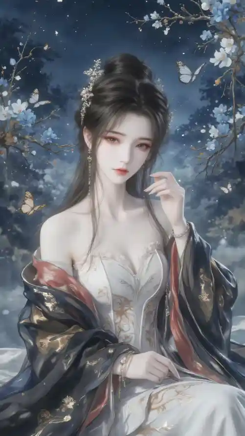 4k发髻壁纸 - 夜色 - 汉服 - 花朵「哲风壁纸」