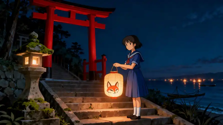 4k和风壁纸-日式鸟居和夜晚-猫脸灯笼热门的壁纸「哲风壁纸」