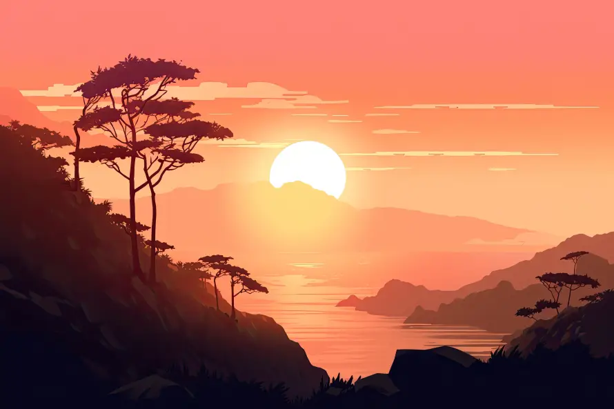 5k剪影壁纸-暖色调和夕阳-自然风景壁纸分享「哲风壁纸」