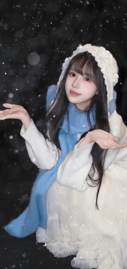 4k白袖壁纸 - 美女 - 蓝裙 - 长发「哲风壁纸」