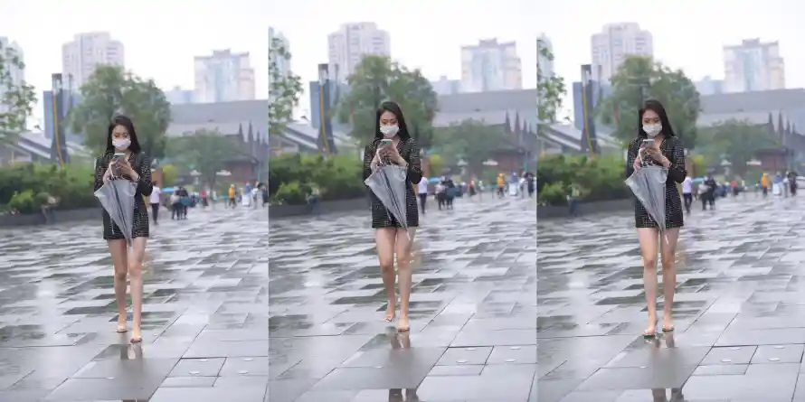 4k街道壁纸 - 口罩 - 雨天 - 女生「哲风壁纸」