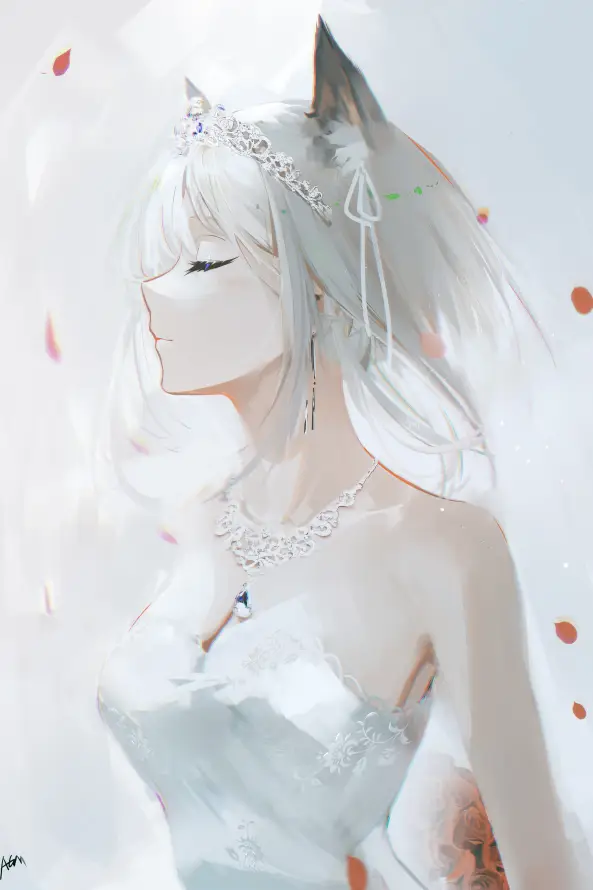 4k优雅壁纸 - 兽耳 - 婚纱 - 狐耳「哲风壁纸」