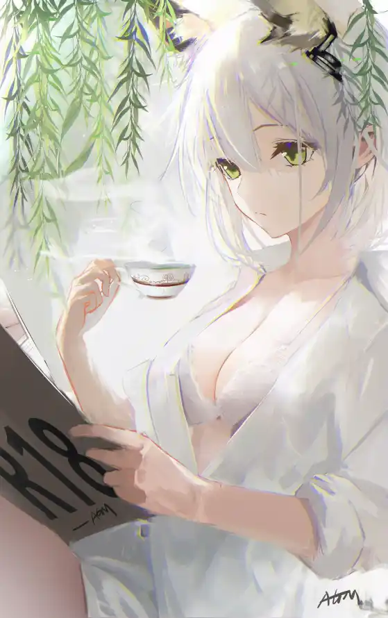 4k书本壁纸 - 兽耳娘 - 休闲姿态 - 兽耳少女「哲风壁纸」