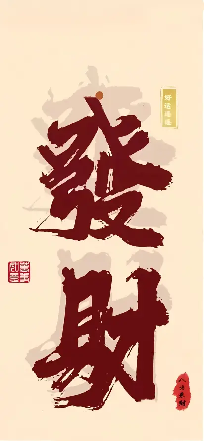 4k中式壁纸 - 书法 - 发财 - 吉祥「哲风壁纸」
