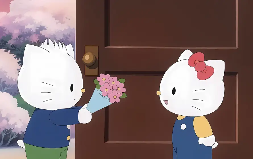 3k卡通壁纸-凯蒂猫 - 门-红色蝴蝶结热门的壁纸「哲风壁纸」