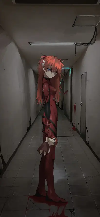 4k走廊壁纸 - 血迹 - 明日香 - eva「哲风壁纸」
