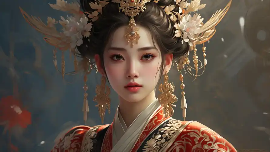 3k汉服壁纸-中式发饰壁纸和红色-传统服饰壁纸分享「哲风壁纸」