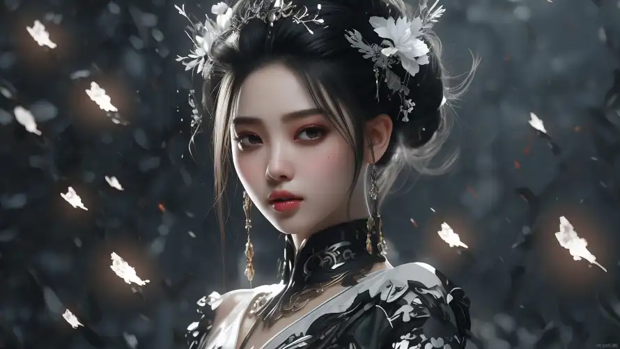 3k发饰壁纸-冷色调 - 2K美女-Ai绘画「哲风壁纸」