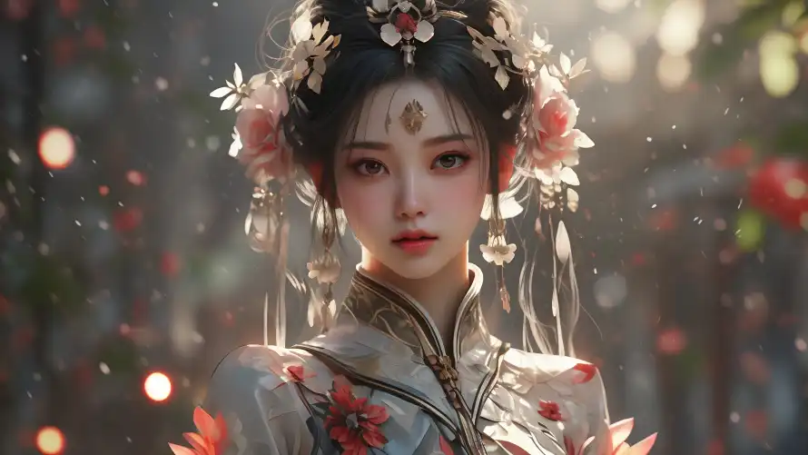 4kAi绘画壁纸 - 东方美学 - 传统服饰 - 光斑特效「哲风壁纸」