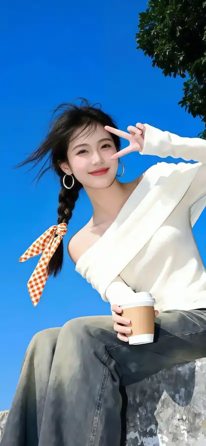 4k发带壁纸 - 咖啡 - 少女 - 户外「哲风壁纸」