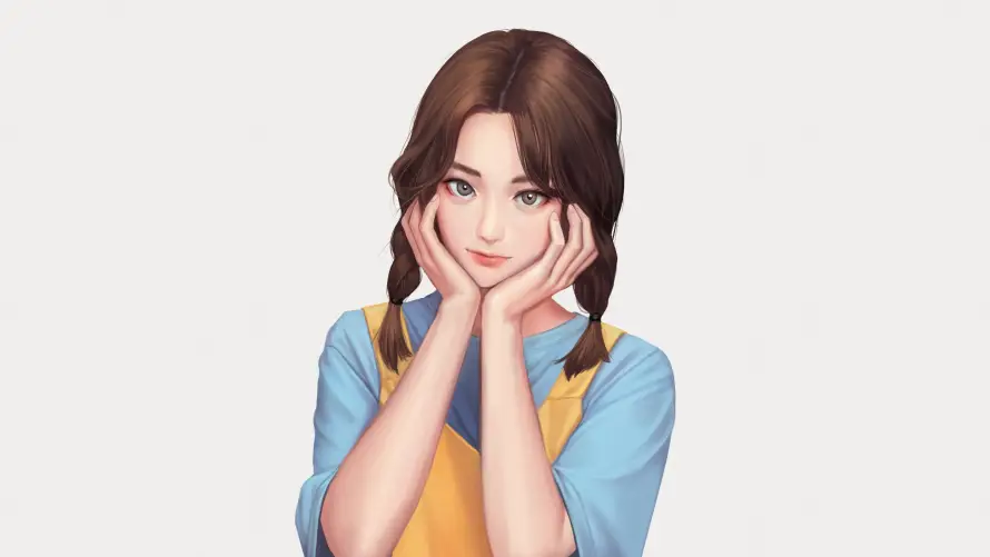 6k手绘壁纸-抽象画与托脸-一个女孩热门的壁纸「哲风壁纸」