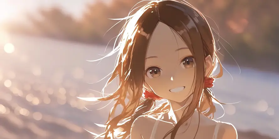 4k夕阳壁纸 - 少女 - 微笑 - 日系「哲风壁纸」