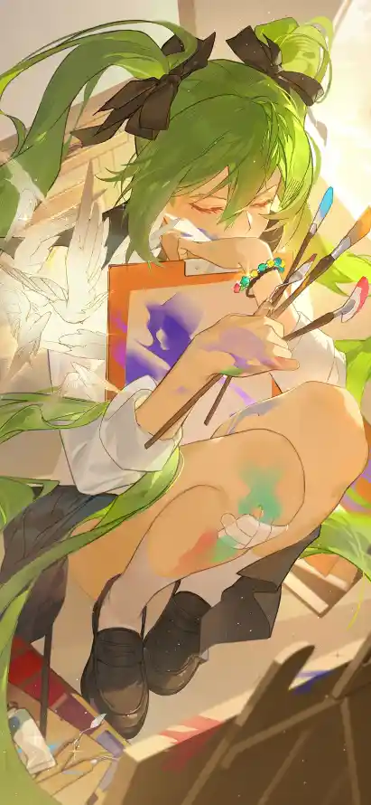 4k少女壁纸 - 画笔 - 绘画 - 绿发「哲风壁纸」
