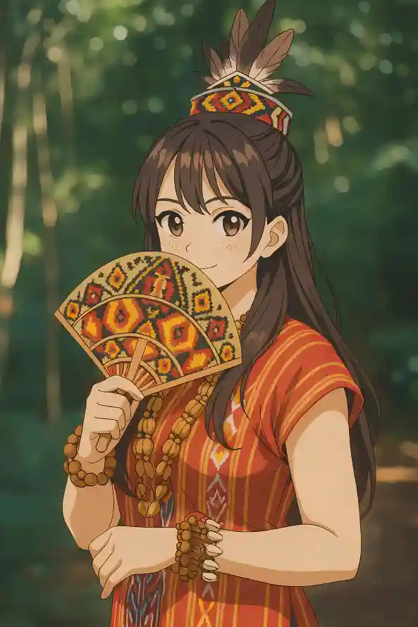 4k丛林壁纸 - 折扇 - 手绘风 - 动漫少女「哲风壁纸」