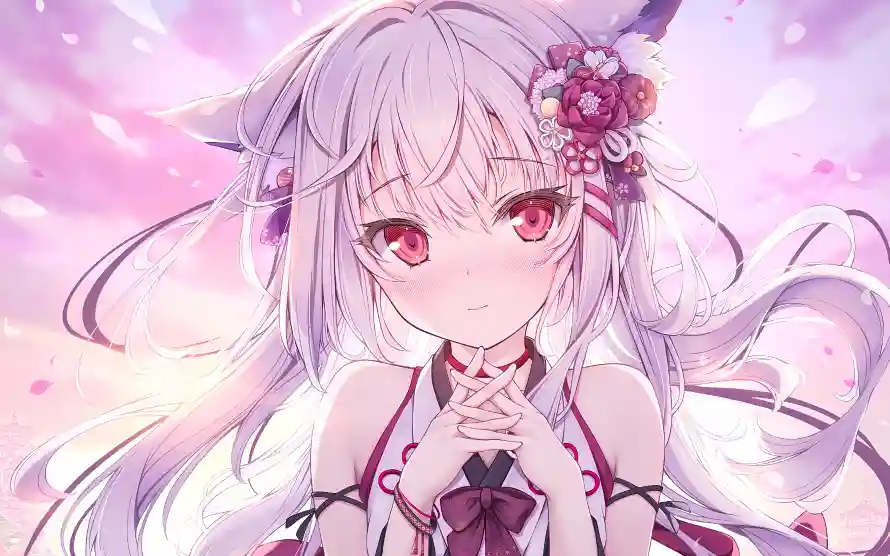 4k少女壁纸 - 狐耳 - 白毛 - 红瞳「哲风壁纸」 4k少女壁纸 - 狐耳 - 白毛 - 红瞳「哲风壁纸」