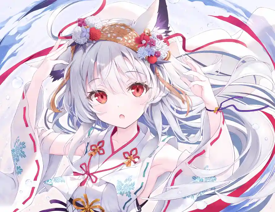 4k和风壁纸 - 少女 - 狐耳 - 白毛「哲风壁纸」