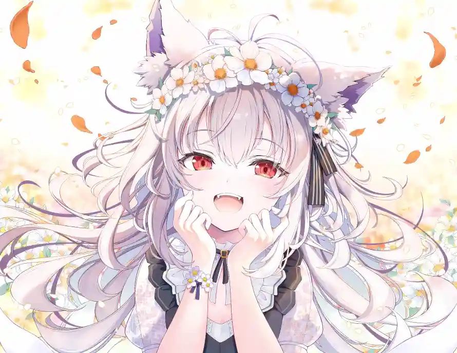 4k卷发壁纸 - 少女 - 暖光 - 狐娘「哲风壁纸」