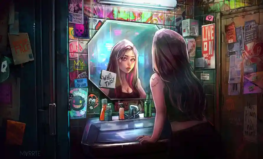 4k化妆壁纸 - 对镜 - 少女 - 插画「哲风壁纸」