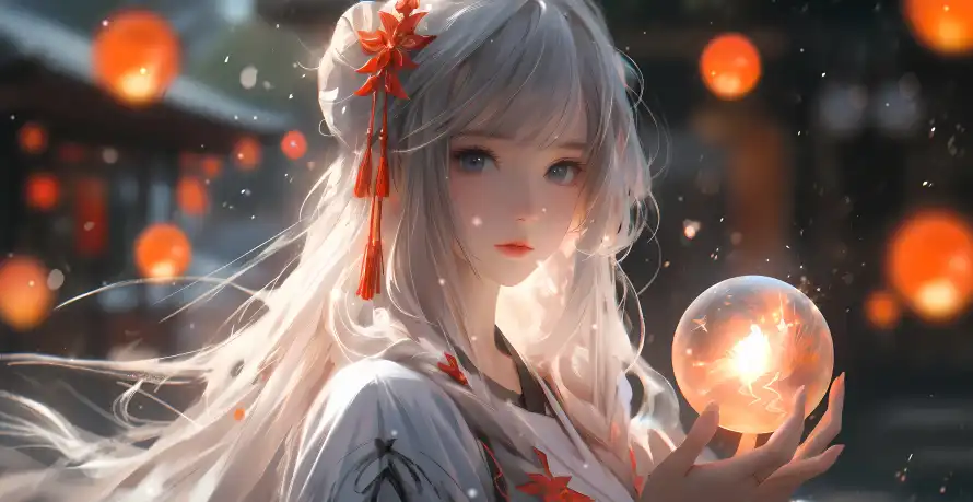 4k夜景壁纸 - 少女 - 白发 - 祈愿「哲风壁纸」