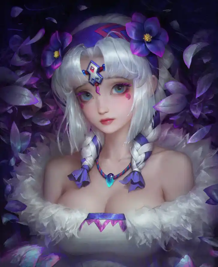 4k紫花壁纸 - 黑 - 美人 - 蓝瞳「哲风壁纸」