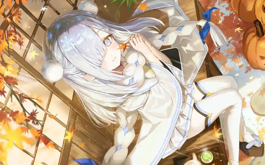4k南瓜壁纸 - 少女 - 枫叶 - 白丝「哲风壁纸」
