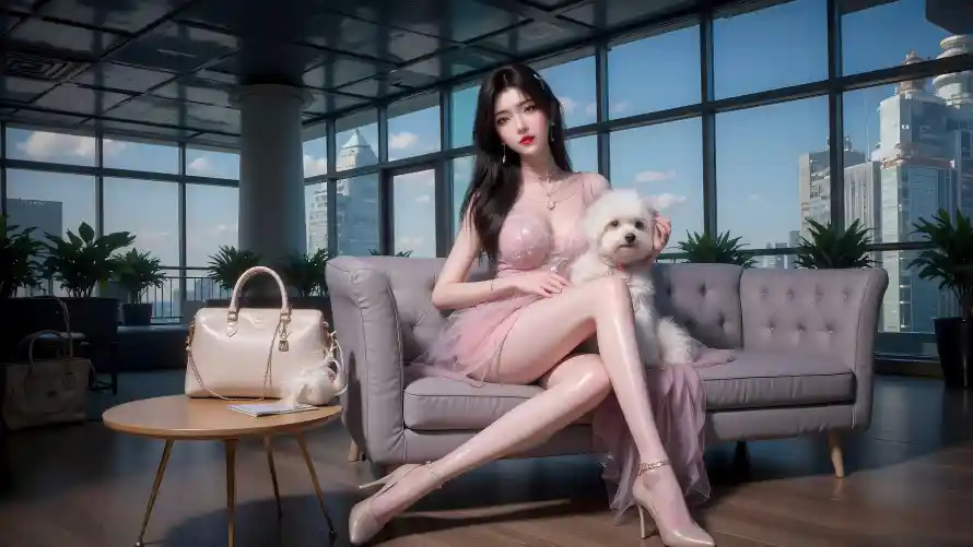 2k红唇壁纸-比熊犬与城市景观-完美世界「哲风壁纸」