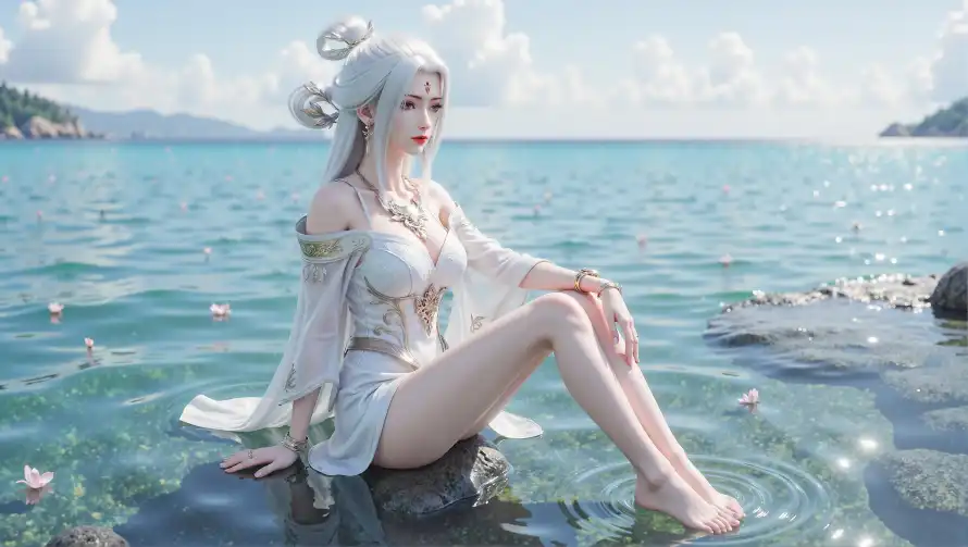 4k仙侠壁纸 - 古风 - 小白 - 海水「哲风壁纸」