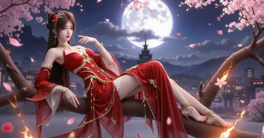 4k古风壁纸 - 国漫 - 月夜 - 桃花「哲风壁纸」