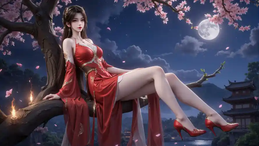 4k国漫壁纸 - 月夜 - 桃花 - 满月「哲风壁纸」