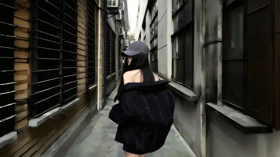 3k老巷壁纸-鸭舌帽与背影-小巷美女免费下载「哲风壁纸」