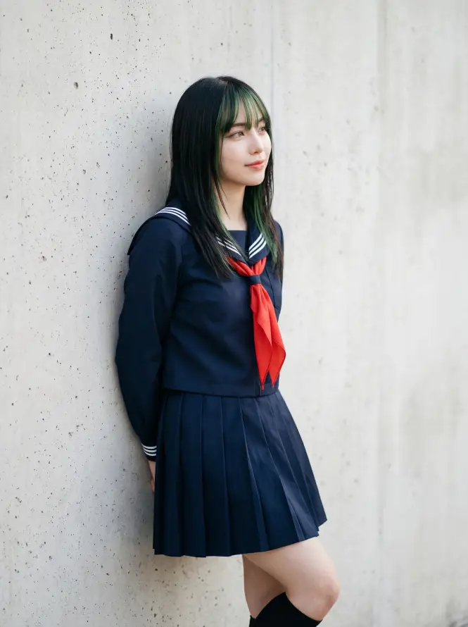 4k学生壁纸 - 少女 - 户外 - 水泥墙「哲风壁纸」