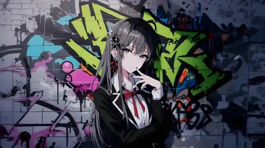 4k动漫壁纸-二次元与砖墙-银发少女热门的壁纸「哲风壁纸」