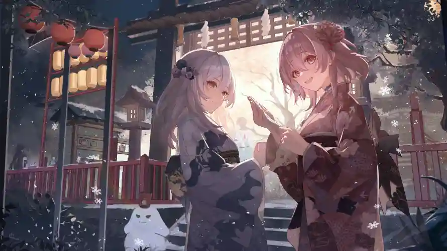 4k临光壁纸 - 冬夜 - 动漫 - 和服「哲风壁纸」