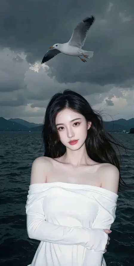 4k大海壁纸 - 海边 - 海鸥 - 美女「哲风壁纸」