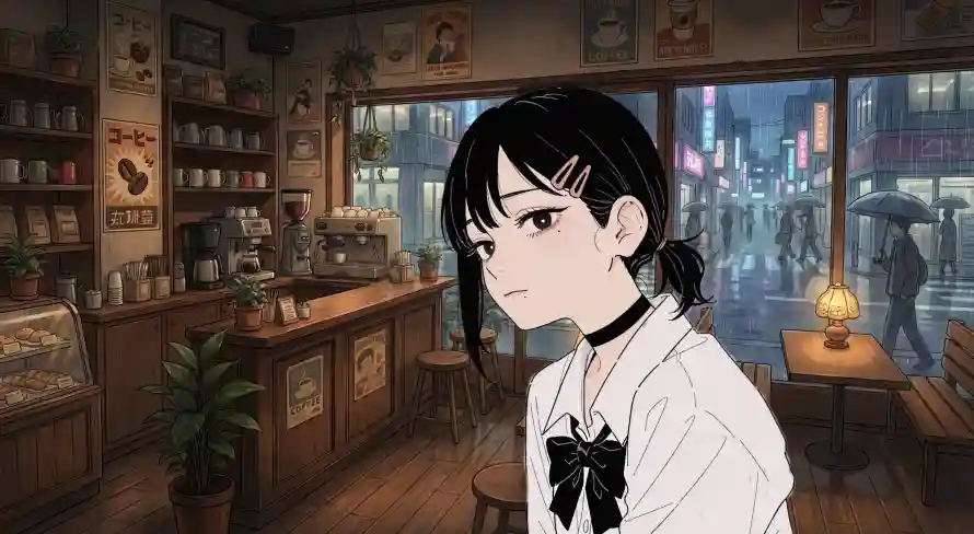 5k夜晚壁纸-二次元与少女-东山小红免费下载「哲风壁纸」