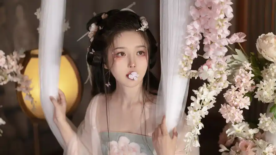 4k古风壁纸-古典美女与纱帘-壁纸分享「哲风壁纸」