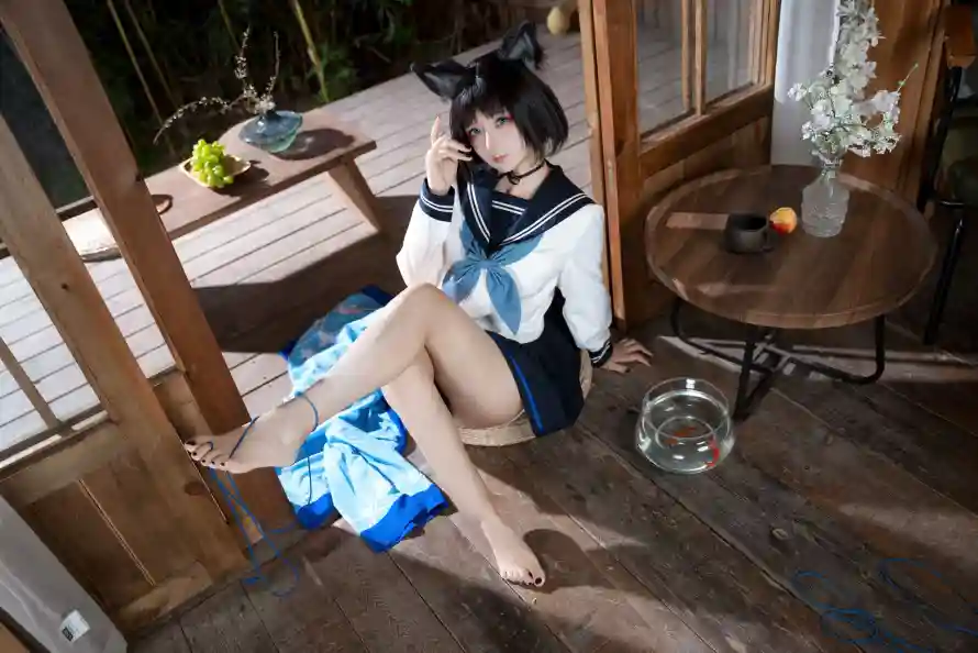 4k光脚壁纸 - 少女 - 猫耳 - 短发「哲风壁纸」