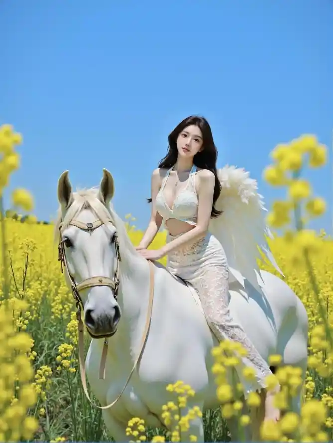 4k户外壁纸 - 马 - 白马 - 美女「哲风壁纸」
