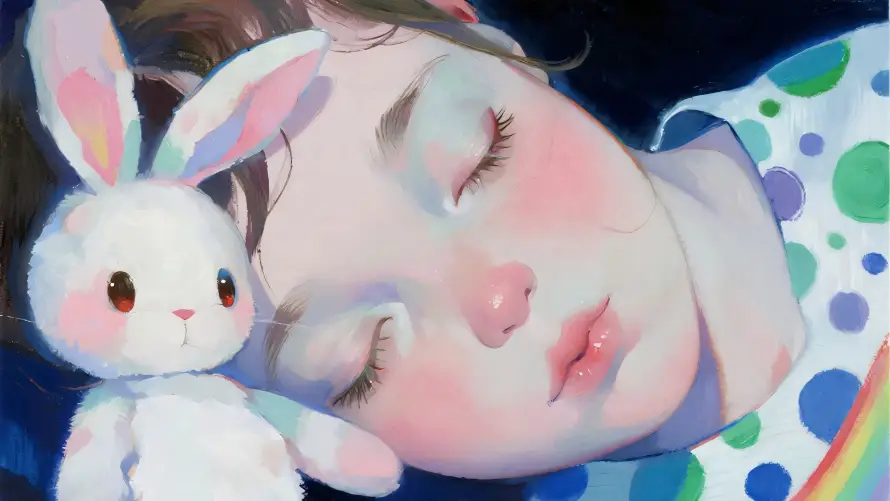4k可爱壁纸 - 少女 - 油画 - 波点「哲风壁纸」