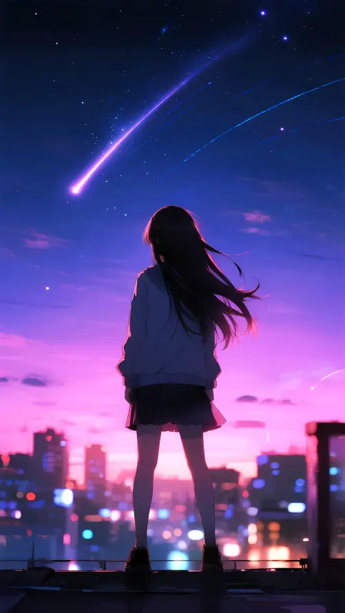 4k城市壁纸 - 夜晚 - 天台 - 少女「哲风壁纸」