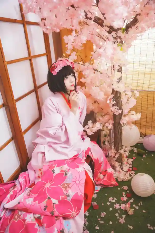 4k发饰壁纸 - 和服 - 樱花 - 短发「哲风壁纸」
