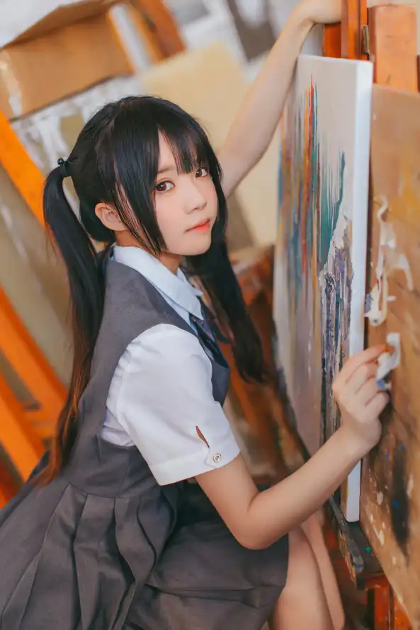 4kjk壁纸 - 少女 - 校服 - 灰裙「哲风壁纸」