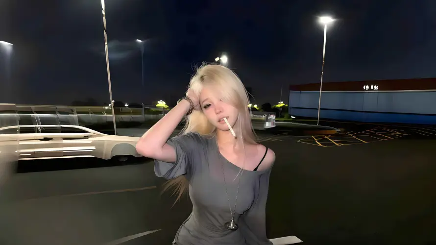 4k夜景壁纸-停车场 - 美女-白色轿车壁纸分享「哲风壁纸」