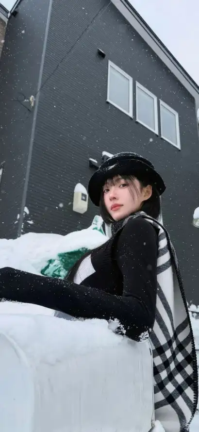 4k短发壁纸 - 积雪 - 红唇 - 美女「哲风壁纸」
