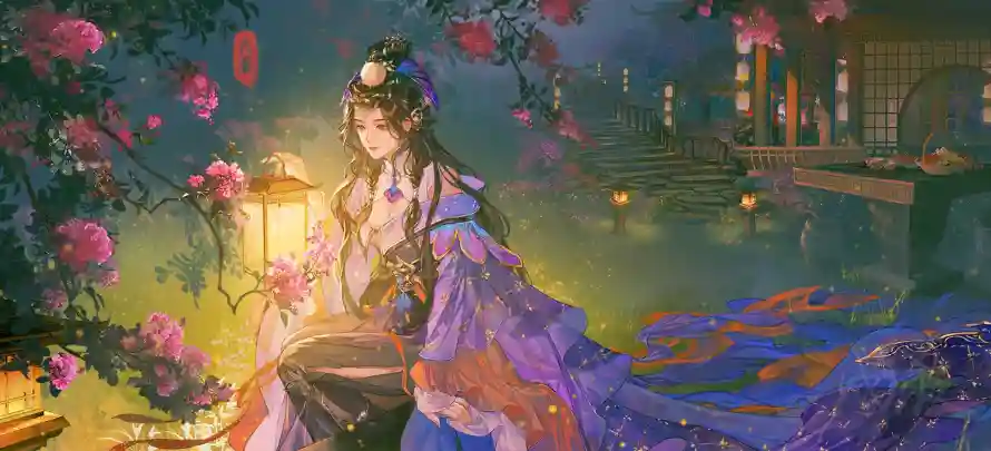 4k古风壁纸 - 园林 - 夜晚 - 提灯「哲风壁纸」