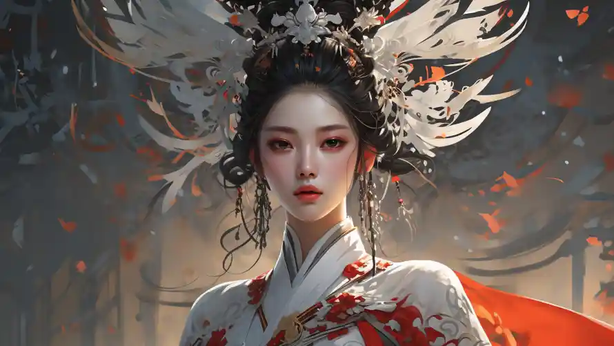 4k国风壁纸 - 东方美学 - 凤凰发饰 - 古典美人「哲风壁纸」